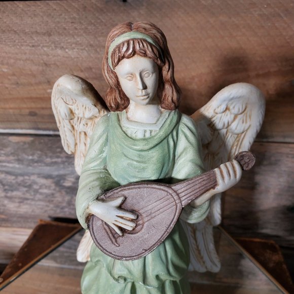 Angel Playing Mandolin Large Figurine - 9.25" tall - Hand Painted. - Picture 5 of 5